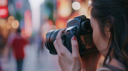 Woman Capturing Image With Cameraの素材