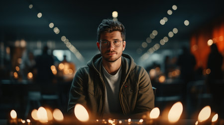 Young Man in Red Jacket and Black Hatの素材