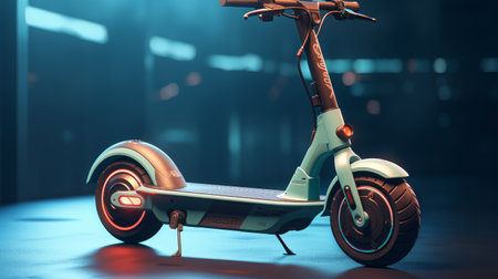 Electric Scooter Illuminated in Dark Roomの素材