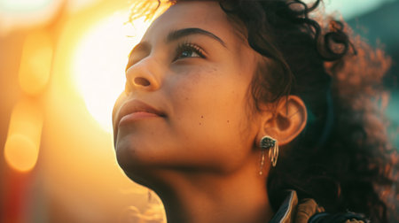 Close-Up of a Person With Sun in Backgroundの素材