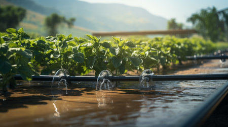 A Row of Water Sprouts in a Greenhouseの素材