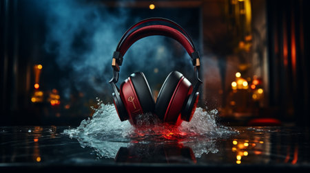 A Pair of Headphones Splashing in Waterの素材
