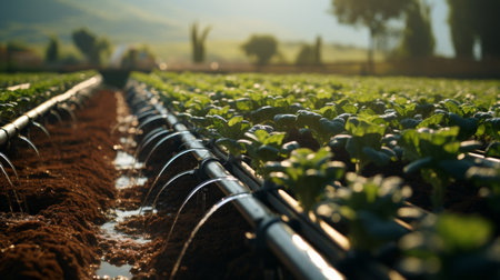 A Row of Water Sprouts in a Greenhouseの素材