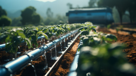 A Row of Water Sprouts in a Greenhouseの素材