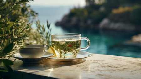A Cup of Tea on a Wooden Tableの素材