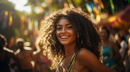 Woman With Curly Hair Smiling at the Cameraの素材