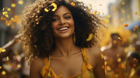 Woman With Curly Hair Smiling at the Cameraの素材