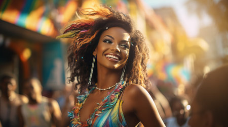 Woman With Curly Hair Smiling at the Cameraの素材