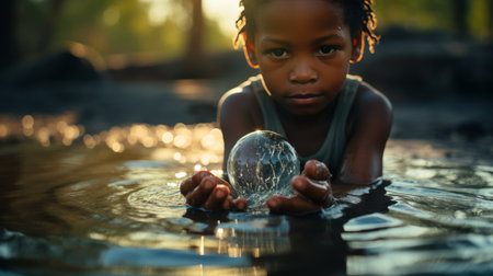 Woman Washing Her Hands in a Riverの素材