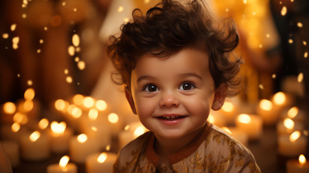 Little Boy Sitting With a Smile on His Faceの素材