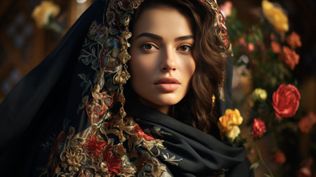 Woman With Long Hair Wearing Shawlの素材
