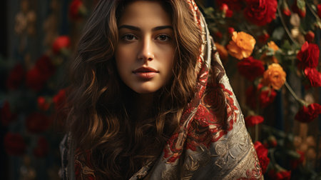 Woman With Long Hair Wearing Shawlの素材