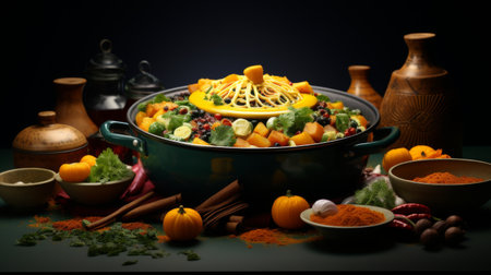 Large Pot of Food Sitting on Top of a Tableの素材