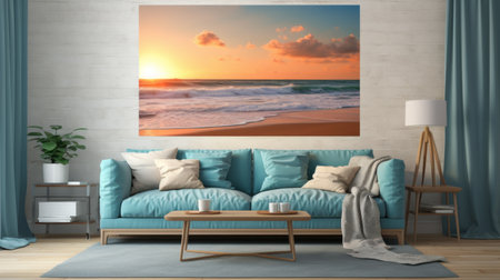 A Living Room Filled With Furniture and a Painting on the Wallの素材