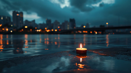 A Lit Candle on Top of Wet Groundの素材
