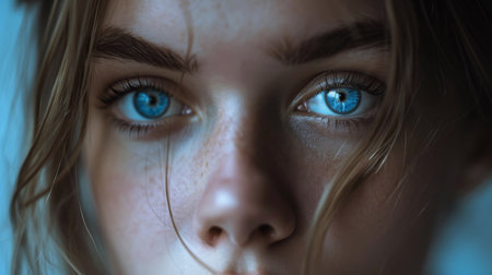 Close Up of Womans Face With Freckled Hairの素材