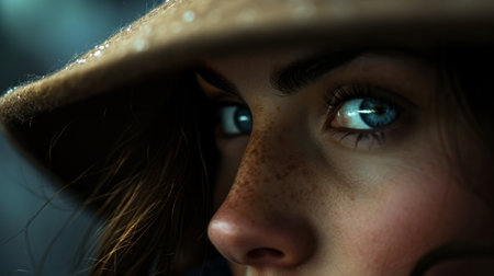 Close Up of Womans Face With Freckled Hairの素材