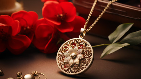 Close-Up of Necklace With Flowerの素材