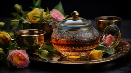 Tea Pot and Two Cups on Trayの素材