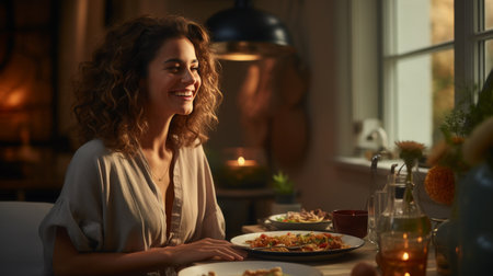 Woman Standing in Front of Table Filled With Foodの素材