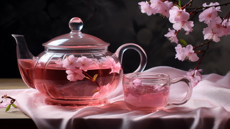 A Cup of Tea on a Wooden Tableの素材
