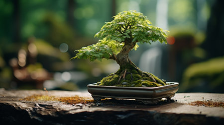 Bonsai Tree on Wooden Tableの素材