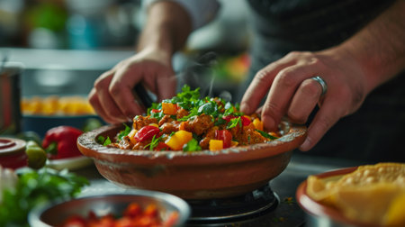 Wok Filled With Food Cooking Over a Fireの素材