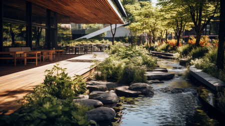 A River Running Through a Lush Green Parkの素材