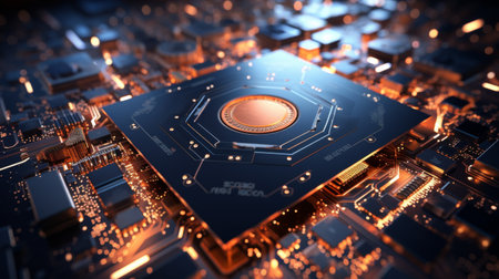 Computer Processor With Yellow Squareの素材