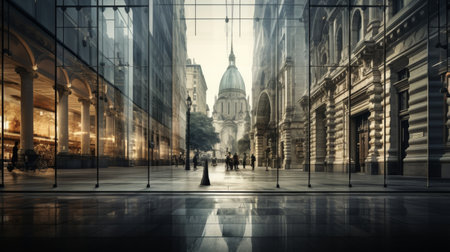 A Large Building on a Wet Streetの素材