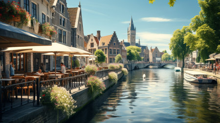 Canal With a Boat Full of Peopleの素材