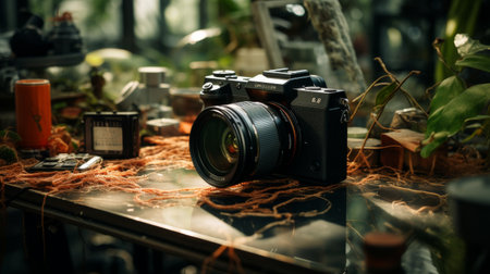 Camera on a Wooden Tableの素材