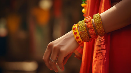 Close-Up of Womans Hand Wearing Braceletsの素材