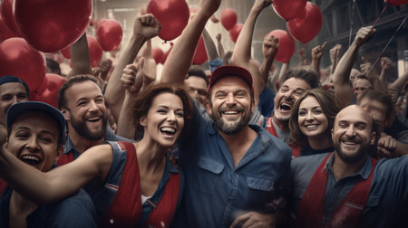 Group of People Holding Up Red Balloonsの素材