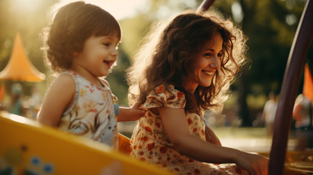 Two Little Girls Playing in a Playgroundの素材