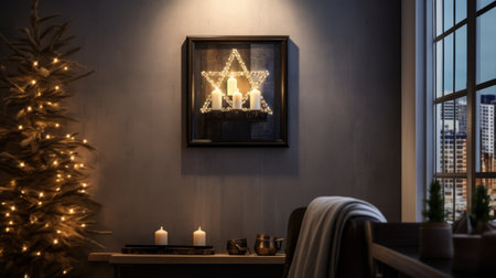 A Room With a Christmas Tree and a Picture on the Wallの素材