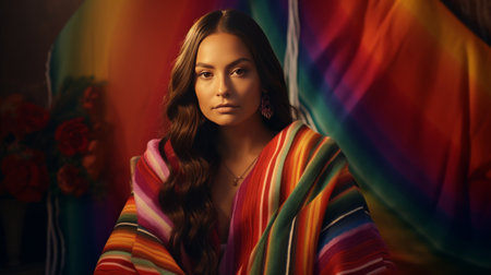 Woman With Long Hair Wearing Colorful Robeの素材