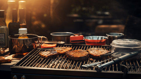 Table Topped With Meat and Vegetables on Top of a Grillの素材