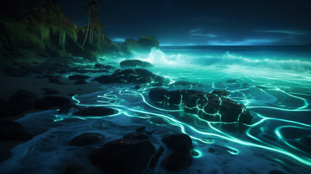 Painting of a Body of Water at Nightの素材