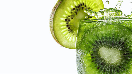 Vibrant Green Kiwi on White Background.の素材