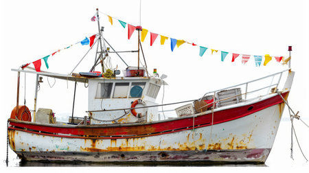 Rusted Out Boat With a Bunting of Flagsの素材