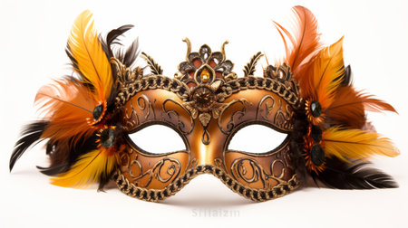 Masquerade Mask With Feathers on White Backgroundの素材