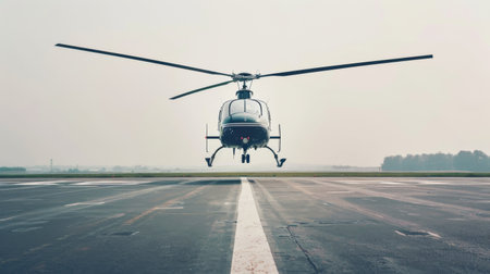 Helicopter Parked on Airport Runwayの素材