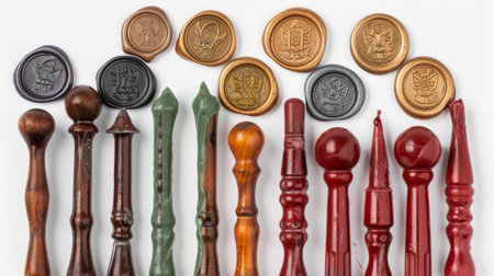 Antique Inspired Wax Seals Ensemble on White Background.の素材