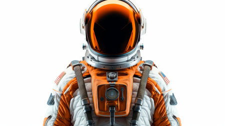 Futuristic Astronaut Suit with Neon Accents on White Background.の素材