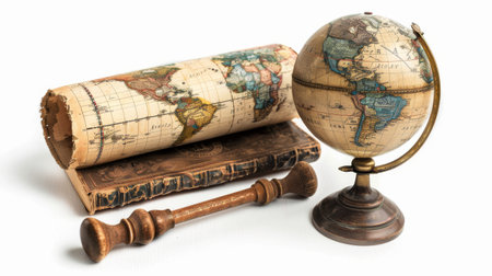 Geography Essentials Globe and Map Illustration on White Background.の素材