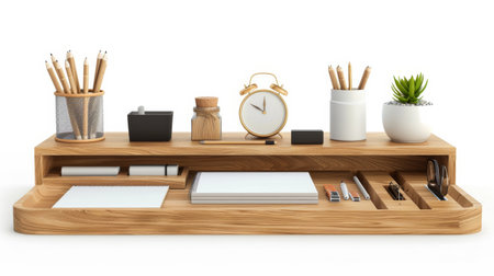 Modern Clutter Free Desk on White Background.の素材