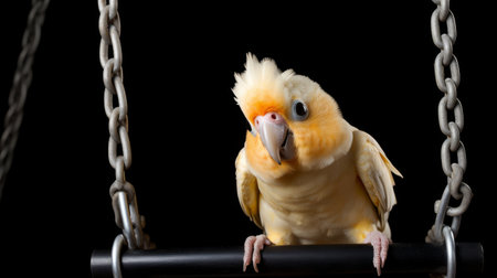 Lively Cockatiel Perch on Black Background.の素材
