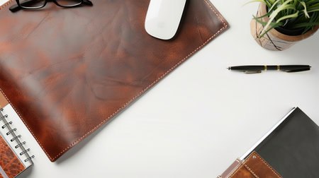 Professional Looking Leather Desk on White Background.の素材