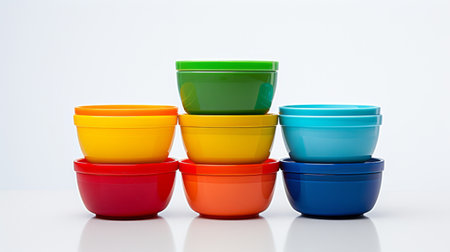 Colorful Stackable Baby Cups Set on White Background.の素材